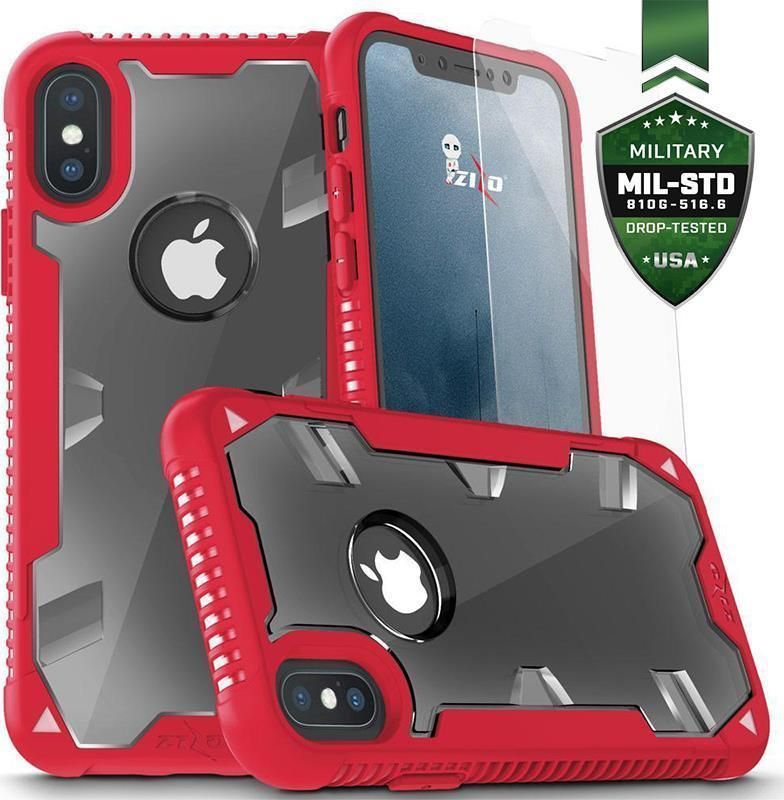 Zizo Zizo Proton Case - Pancerne Etui Iphone X Ze Szkłem 9h Na Ekran (crimson Red/trans Clear) 1