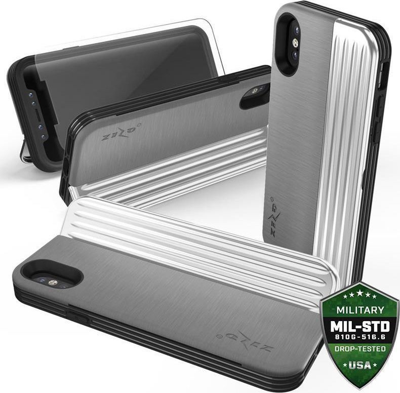 Zizo Zizo Retro Series - Etui Iphone X Z Kieszenią Na Karty + Podstawka + Szkło 9h Na Ekran (gray/silver) 1