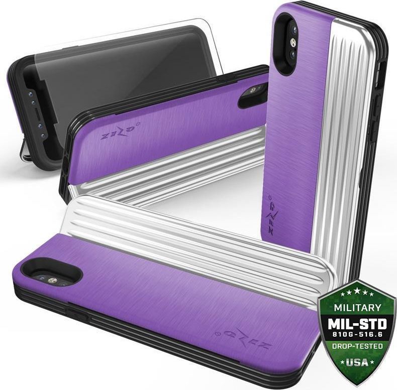 Zizo Zizo Retro Series - Etui Iphone X Z Kieszenią Na Karty + Podstawka + Szkło 9h Na Ekran (purple/silver) 1