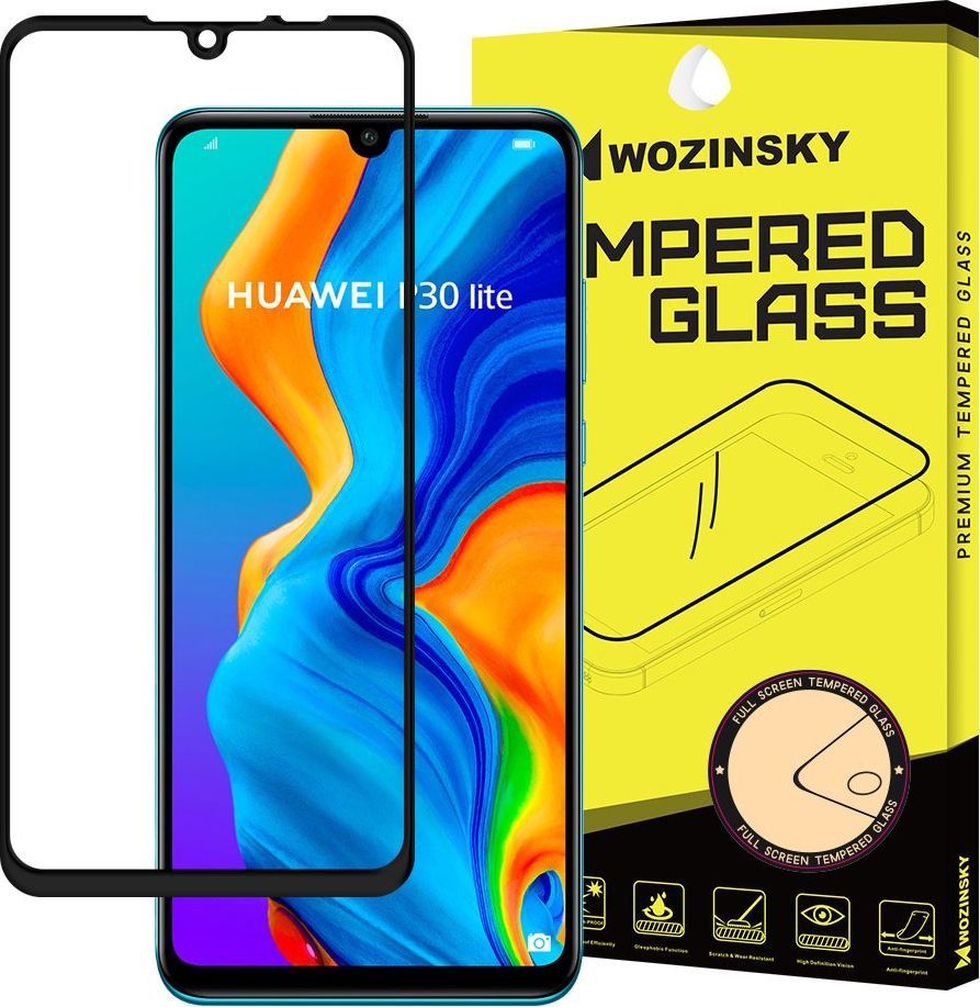 Wozinsky Wozinsky super wytrzymałe szkło hartowane Full Glue na cały ekran z ramką Case Friendly Huawei P30 Lite czarny uniwersalny 1
