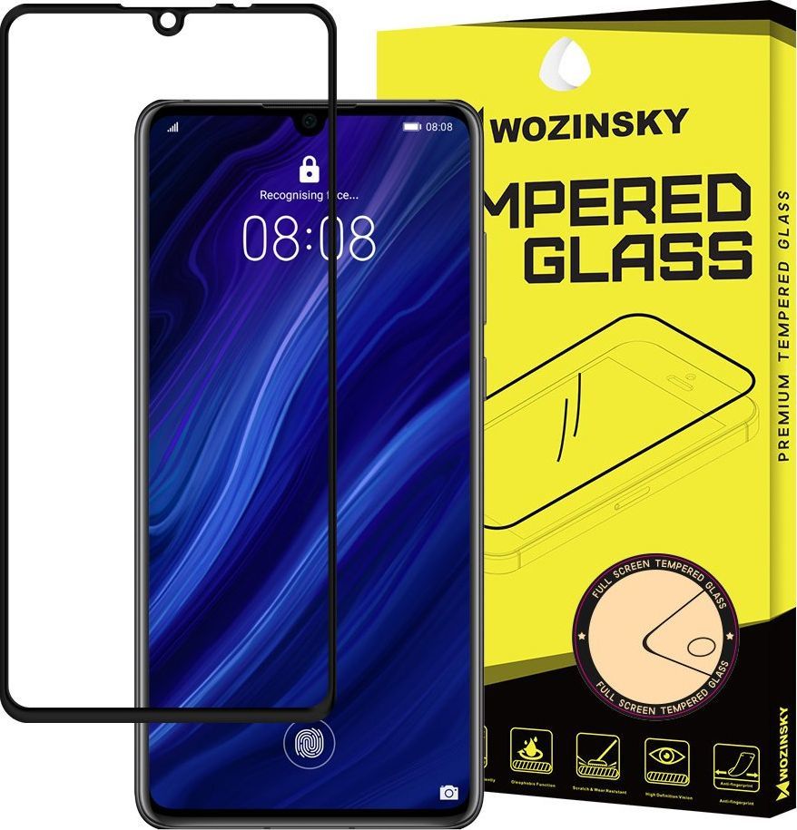 Wozinsky Wozinsky super wytrzymałe szkło hartowane Full Glue na cały ekran z ramką Case Friendly Huawei P30 czarny uniwersalny 1