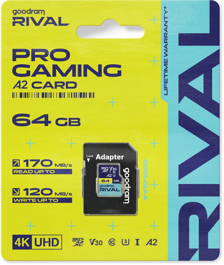 Карта памяти Goodram RIVAL microSDXC 64GB V30 A2 UHS-I U3 (GGSM2AA-0640R12)