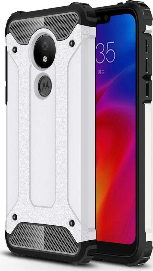 Hurtel Hybrid Armor pancerne hybrydowe etui pokrowiec Motorola Moto G7 Power srebrny uniwersalny 1
