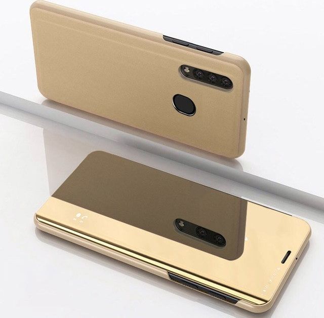 Hurtel Clear View Case futerał etui z klapką Samsung Galaxy A50 złoty uniwersalny 1