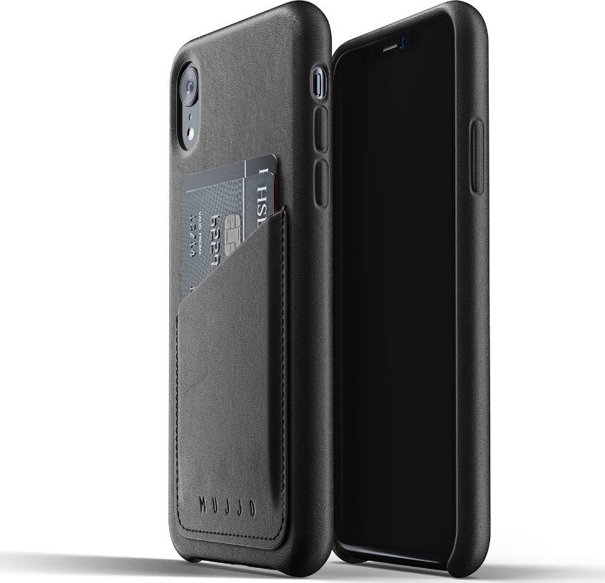 Mujjo Full Leather Wallet - skórzane etui z kieszonką do iPhone XR (czarne) 1