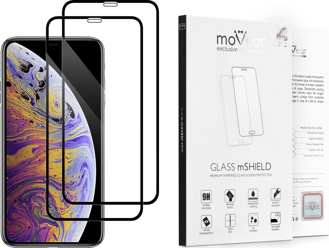 moVear Szkło Hartowane 2.5D pełne na iPhone Xs Max Pyłoszczelne Full GlueMOVEAR Standard 1
