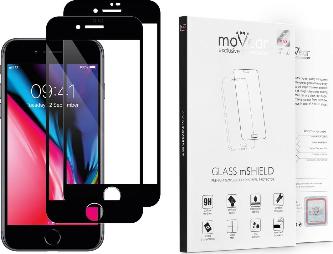 moVear Szkło Hartowane 2.5D pełne na iPhone 8/7 Plus Cały Ekran MOVEAR Standard 1