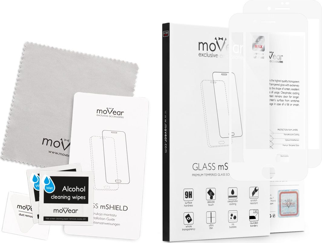 moVear Szkło Hartowane 2.5D MAX na iPhone 8 plus / 7 plus Pyłoszczelne Full Glue Cały Ekran MOVEAR Standard 1