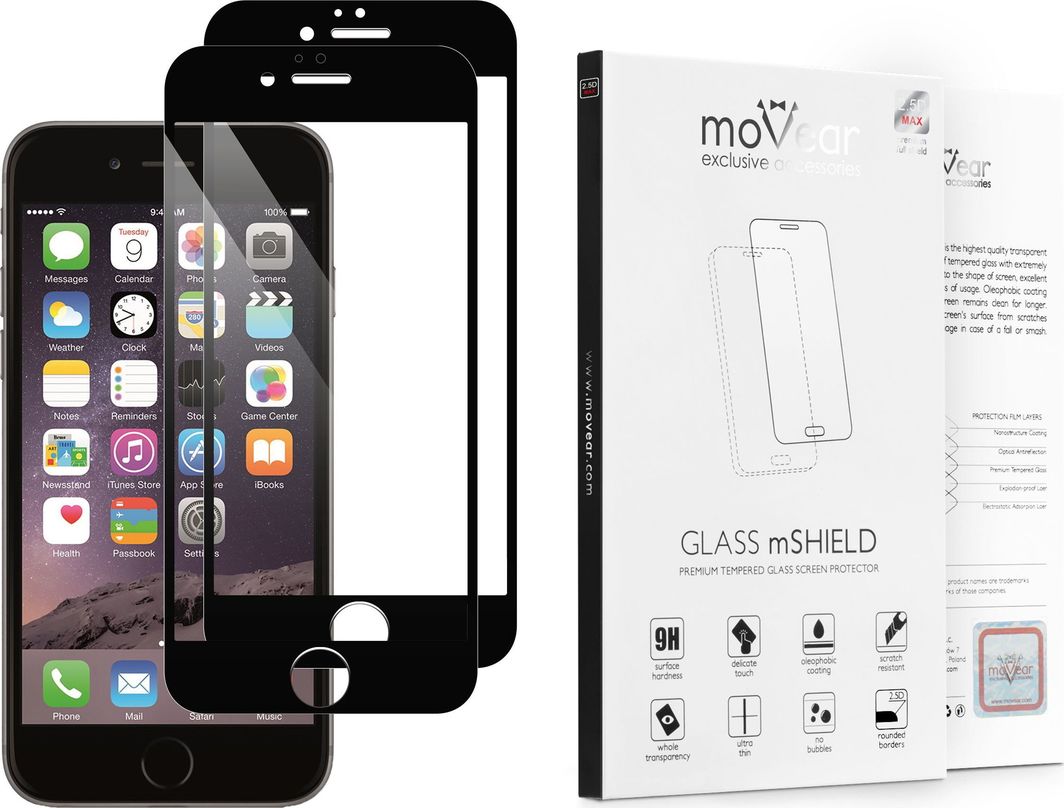 moVear Szkło Hartowane do Etui 2.5D MAX na iPhone 6 / 6s Pyłoszczelne Full Glue Cały Ekran MOVEAR Standard 1