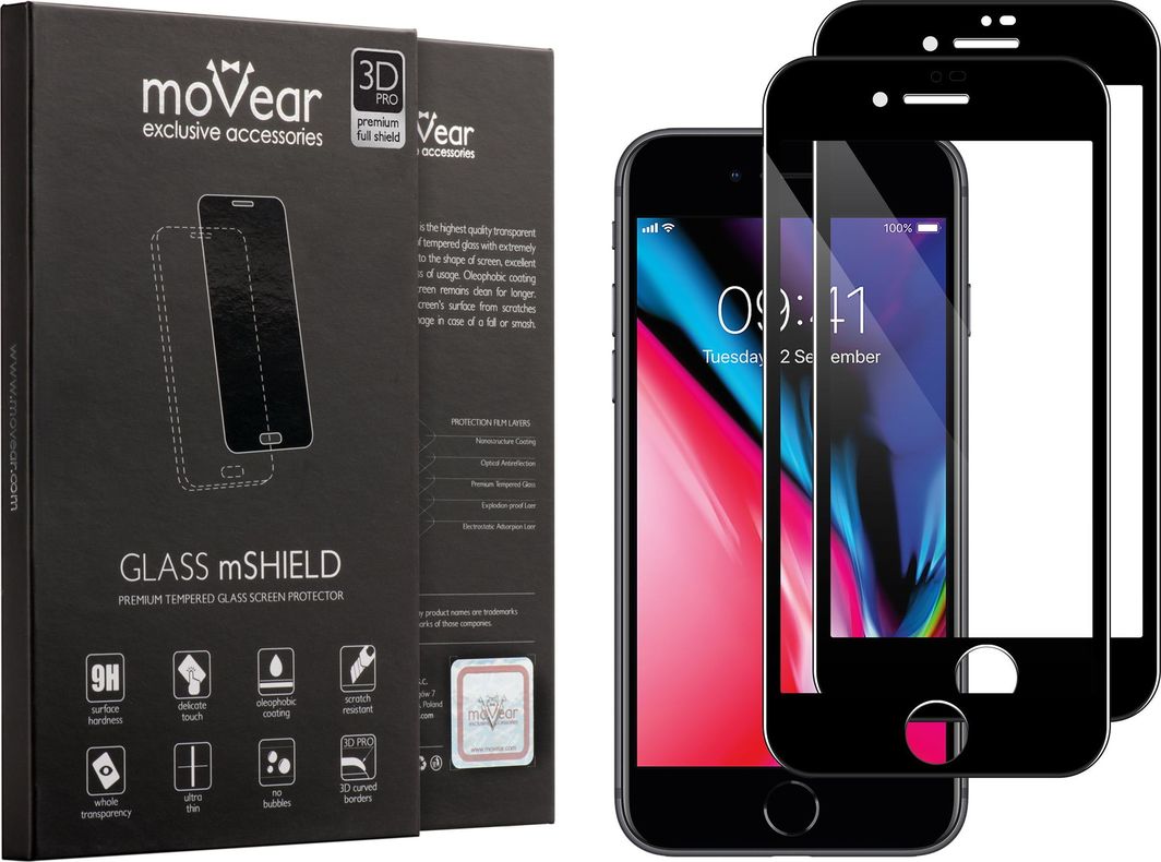 moVear Szkło hartowane iPhone 8 7 na Cały Ekran MOVEAR 3D PRO Czarne Full Glue Standard 1