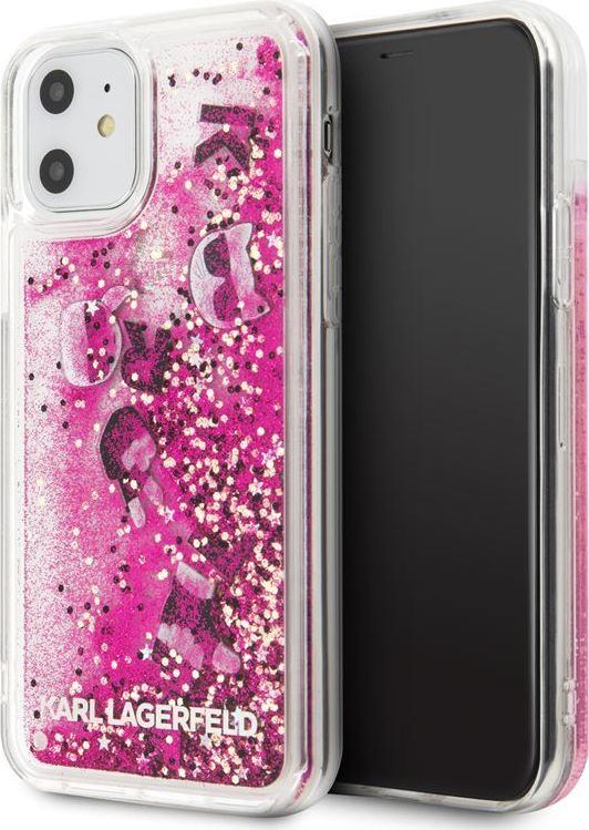 Karl Lagerfeld Karl Lagerfeld iPhone 11 KLHCN61ROPI czarno-różowy hard case Glitter Floating 1