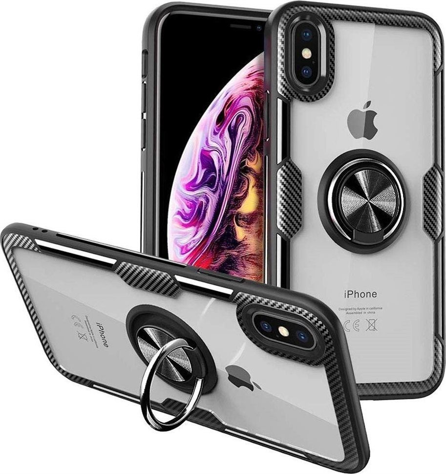 Etui Pancerne Clear Carbon Ring IPHONE XR czarne uniwersalny 1