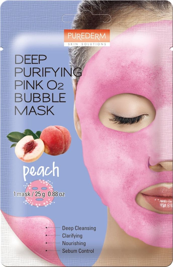 Purederm Maseczka do twarzy Deep Purifying Pink O2 Bubble Brzoskwinia rozjaśniająca 25g 1