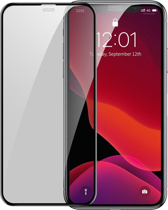 Baseus Baseus 2x szkło na cały ekran Full Screen 0.3mm 9H Privacy Anti-Spy iPhone 11 Pro / iPhone XS / iPhone X + pozycjoner czarny (SGAPIPH58S-WC01) uniwersalny 1
