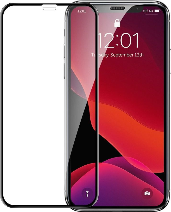 Baseus Baseus szkło hartowane na cały ekran Full Screen z ramką 0.23mm 9H iPhone 11 Pro Max / iPhone XS Max + pozycjoner czarny (SGAPIPH65-APE01) uniwersalny 1