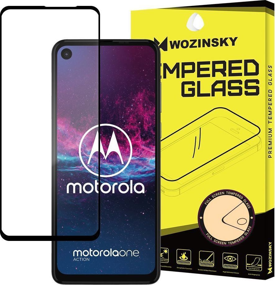 Wozinsky Wozinsky super wytrzymałe szkło hartowane Full Glue na cały ekran z ramką Case Friendly Motorola One Action czarny uniwersalny 1