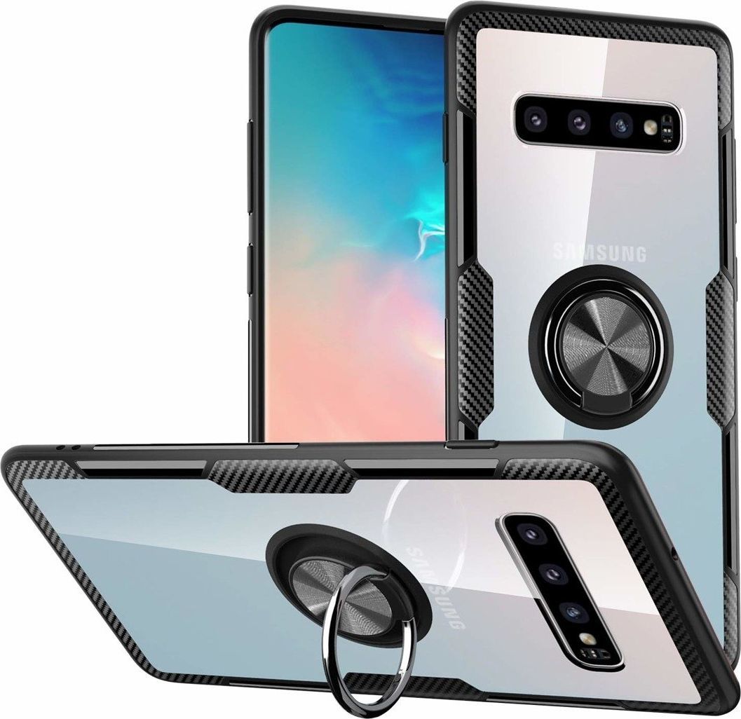 Etui Pancerne Clear Carbon Ring SAMSUNG GALAXY S10+ PLUS czarne uniwersalny 1