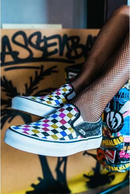 vans slip on glitter checkerboard