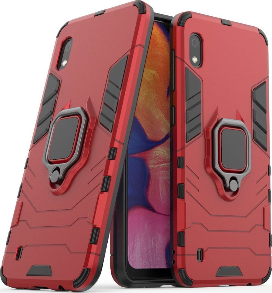 Hurtel Ring Armor pancerne hybrydowe etui pokrowiec + magnetyczny uchwyt Samsung Galaxy A10 czerwony uniwersalny 1