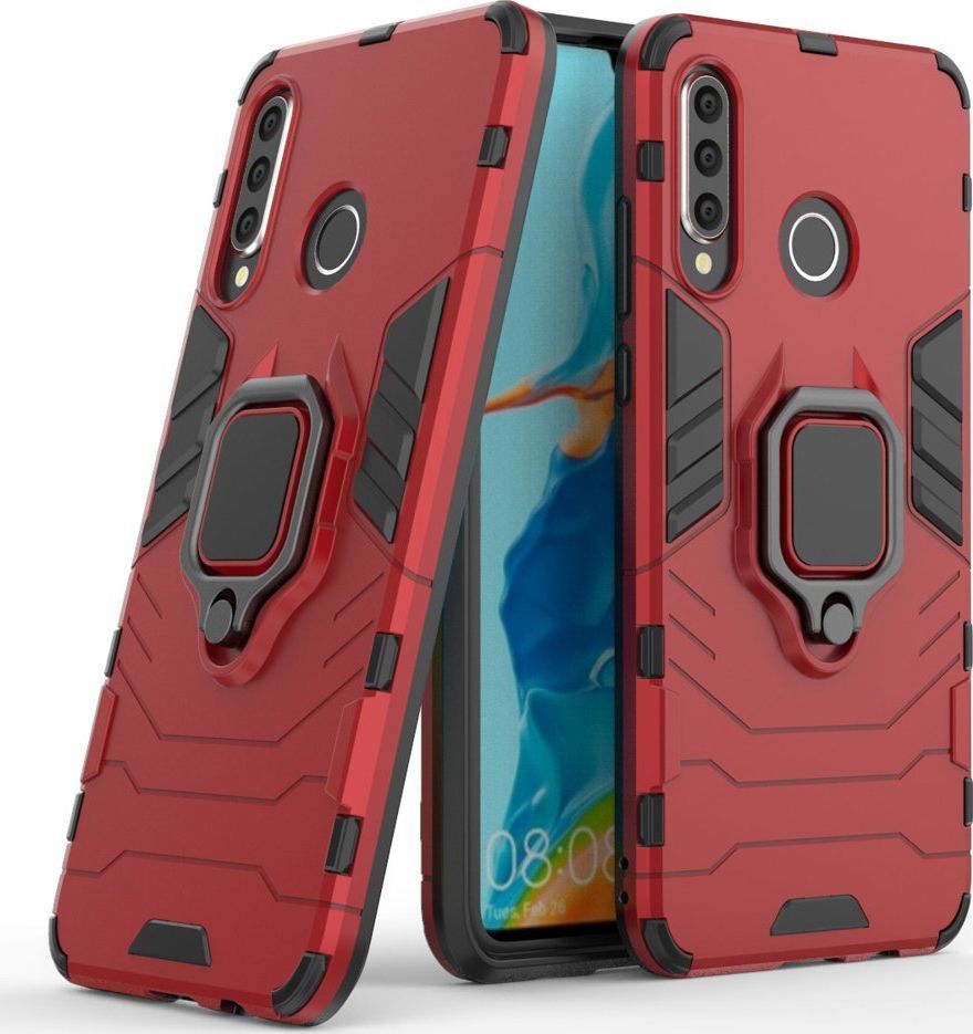 Hurtel Ring Armor pancerne hybrydowe etui pokrowiec + magnetyczny uchwyt Huawei P30 Lite czerwony uniwersalny 1