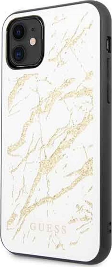 Guess Guess GUHCN61MGGWH iPhone 11 biały/white hard case Glitter Marble Glass 1