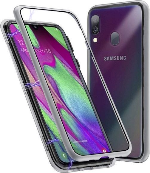 Dr. Fit Etui magnetyczne szklane Dr.Fit dwustronne do Samsung Galaxy A40 Srebrne uniwersalny 1