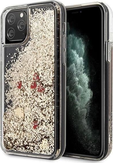 Guess Guess GUHCN58GLHREGO iPhone 11 Pro gold/złoty hard case Liquid Glitter Hearts 1
