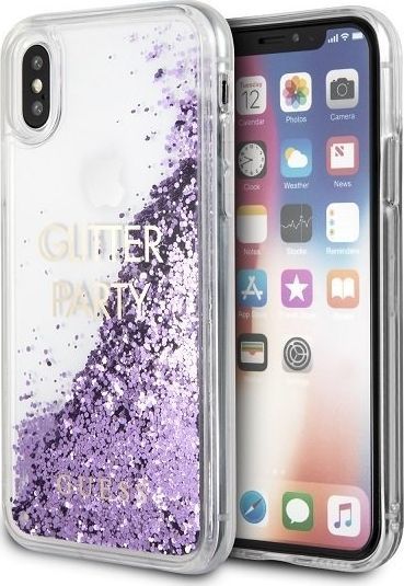 Guess Guess GUHCPXGLUQPU iPhone X/Xs fioletowy/purple hard case Liquid Glitter Party 1
