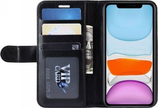 Crong Crong Booklet Wallet etui iPhone 11 z kieszeniami + funkcja podstawki (czarny) 1