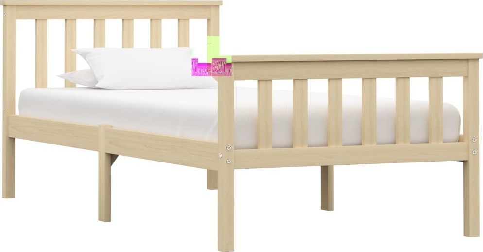 vidaXL Rama łóżka, naturalna, lite drewno sosnowe, 100 x 200 cm 1