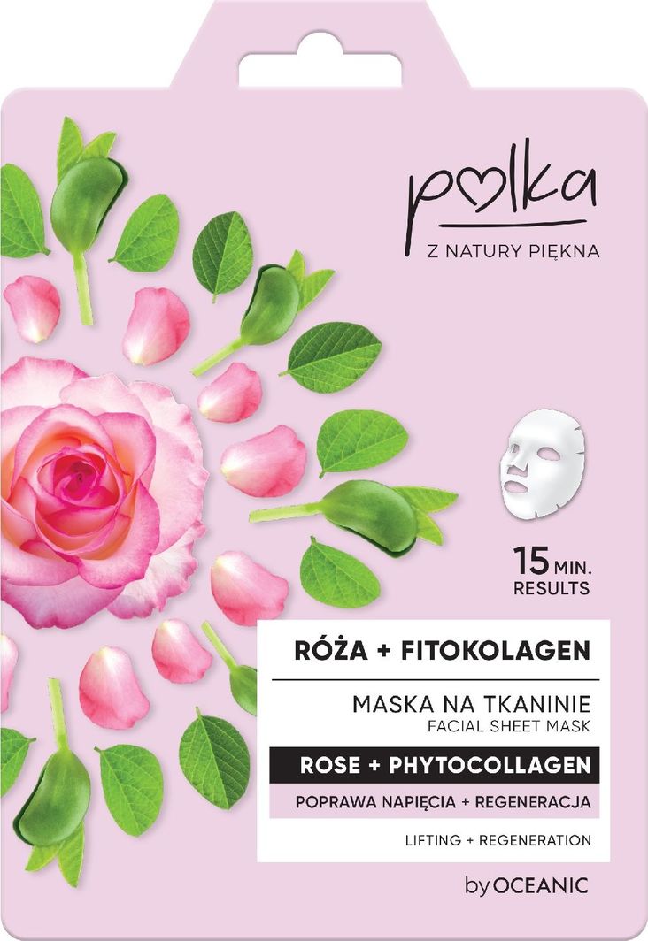 Oceanic POLKA Maska na tkaninie Róża + Fitokolagen - poprawa napięcia + regeneracja 1szt 1