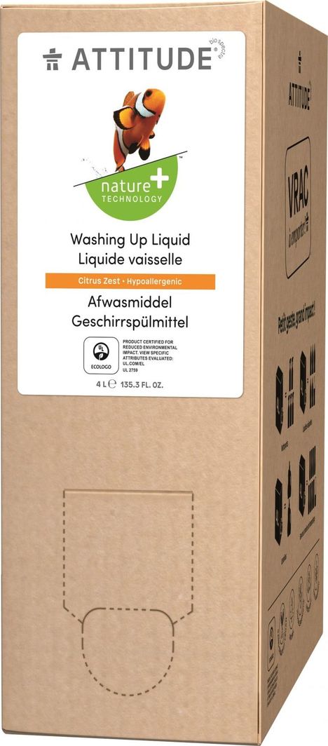 Attitude Attitude, Płyn do mycia naczyń, Skórka Cytrynowa (Citrus Zest), 4l, 160 prań 1