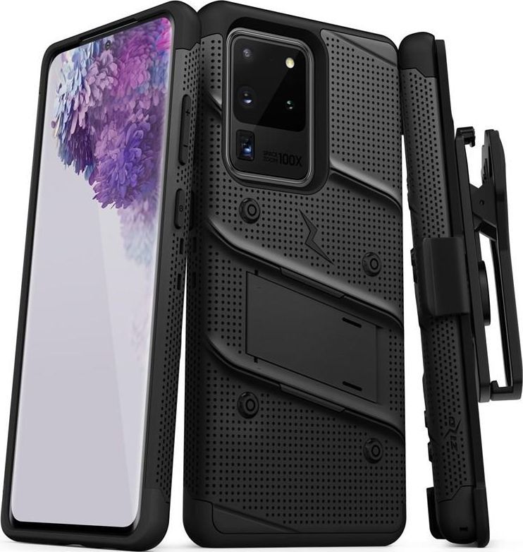 Zizo Zizo Bolt Cover - Pancerne etui Samsung Galaxy S20 Ultra oraz podstawka uchwyt do paska (Black/Black) 1