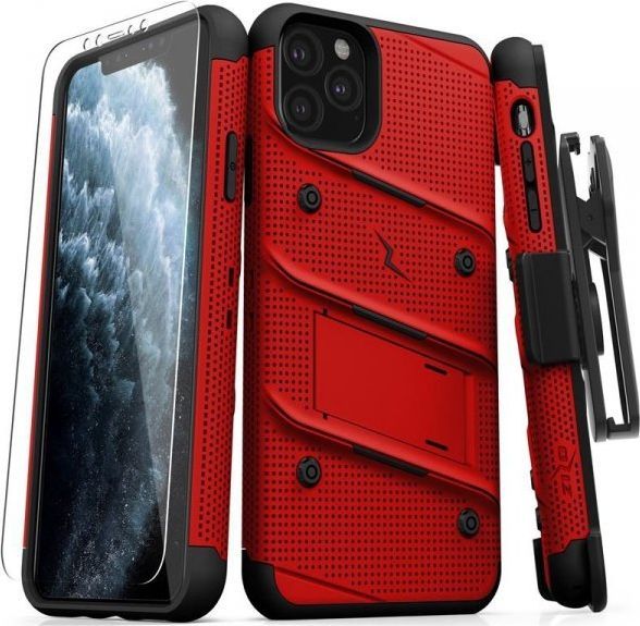 Zizo Zizo Bolt Cover - Pancerne etui iPhone 11 Pro Max ze szkłem 9H na ekran + podstawka uchwyt do paska (Red/Black) 1