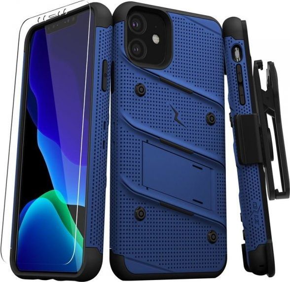 Zizo Zizo Bolt Cover - Pancerne etui iPhone 11 ze szkłem 9H na ekran + podstawka uchwyt do paska (Blue/Black) 1
