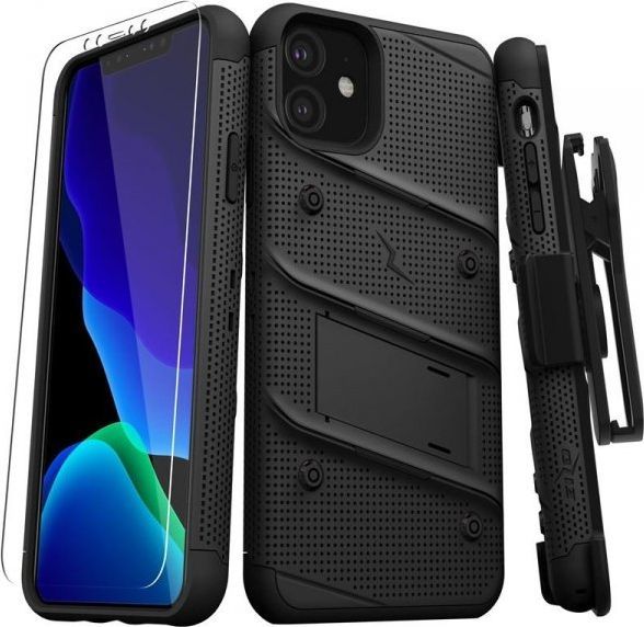 Zizo Zizo Bolt Cover - Pancerne etui iPhone 11 ze szkłem 9H na ekran + podstawka uchwyt do paska (Black/Black) 1