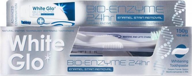 White Glo WHITE GLO_SET Bio Enzyme 24h pasta do zębów z owocami 115ml + szczoteczka 1