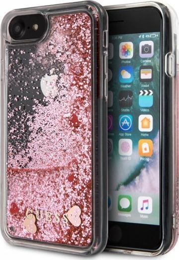 Guess Guess GUHCI8GLHRERG iPhone 7/8/SE 2020 różowy/pink hard case Liquid Glitter Hearts 1