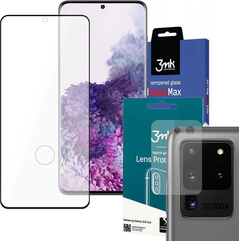 3MK Szkło 3mk HardGlass Max czytnik linii do Samsung Galaxy S20 Ultra Black + Szkło 3mk na obiektyw uniwersalny 1
