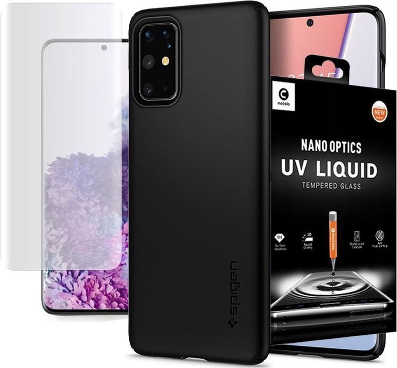 Spigen Etui Spigen Thin Fit do Samsung Galaxy S20 Plus Black + Szkło Mocolo UV uniwersalny 1