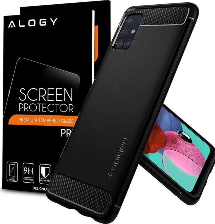 Spigen Etui Spigen Rugged Armor do Samsung Galaxy A71 Matte Black + Szkło Alogy uniwersalny 1