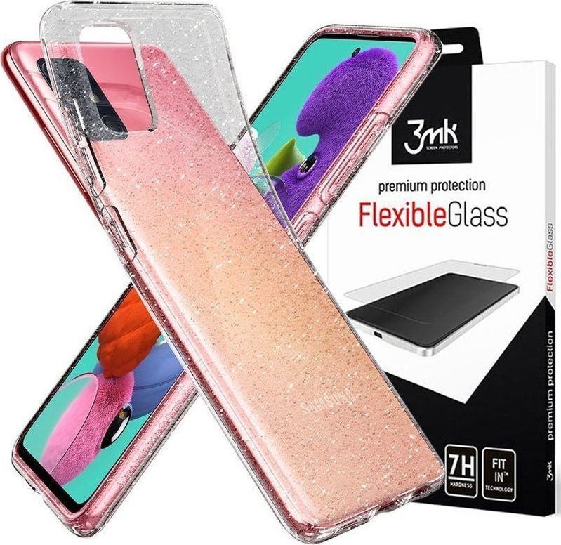 Spigen Etui Spigen Liquid Crystal Glitter do Samsung Galaxy A71 Crystal Quartz + Szkło 3mk uniwersalny 1