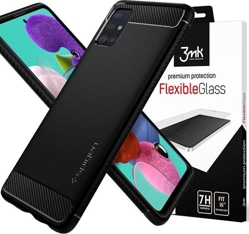 Spigen Etui Spigen Rugged Armor do Samsung Galaxy A71 Matte Black + Szkło 3mk uniwersalny 1