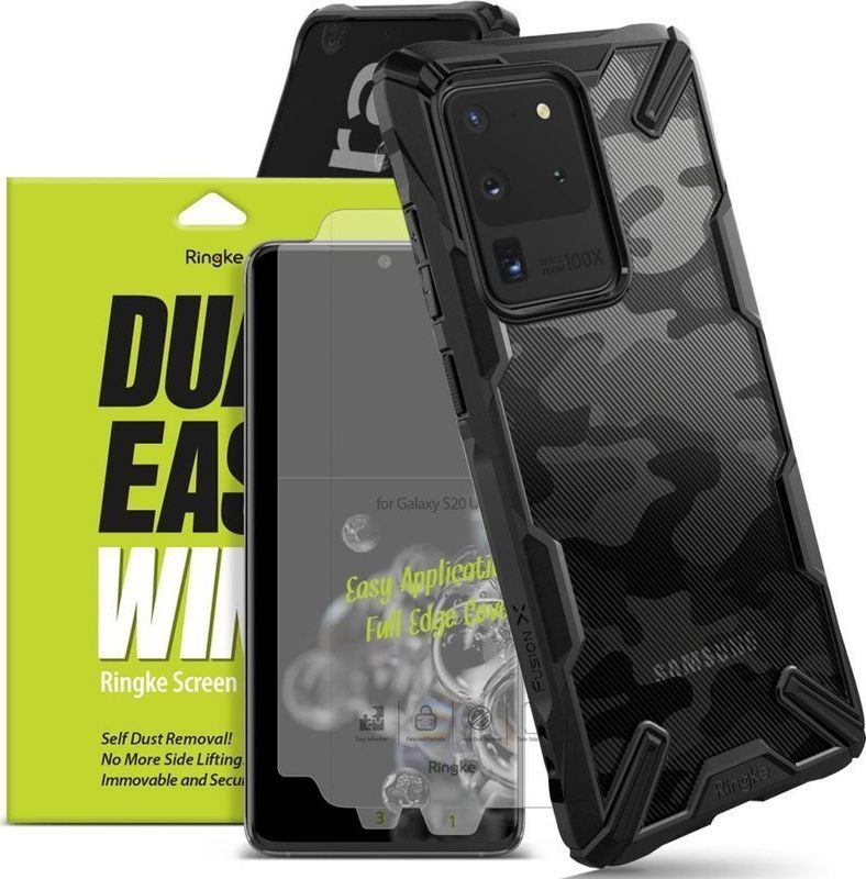 Ringke Etui Ringke Fusion X do Samsung Galaxy S20 Ultra Camo Black + 2x Folia Ringke uniwersalny 1