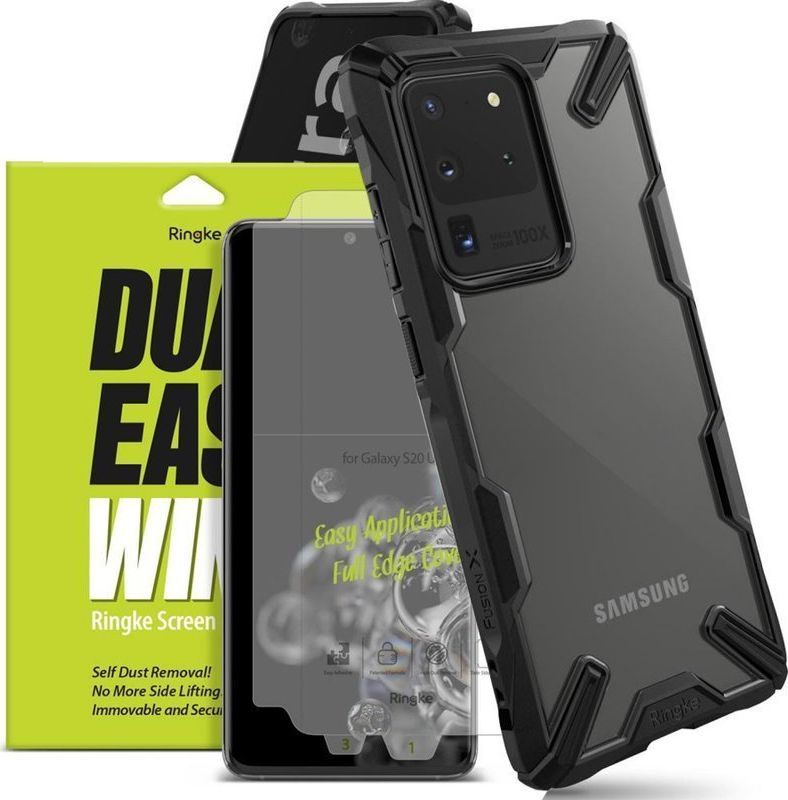 Ringke Etui Ringke Fusion X do Samsung Galaxy S20 Ultra Black + 2x Folia Ringke uniwersalny 1