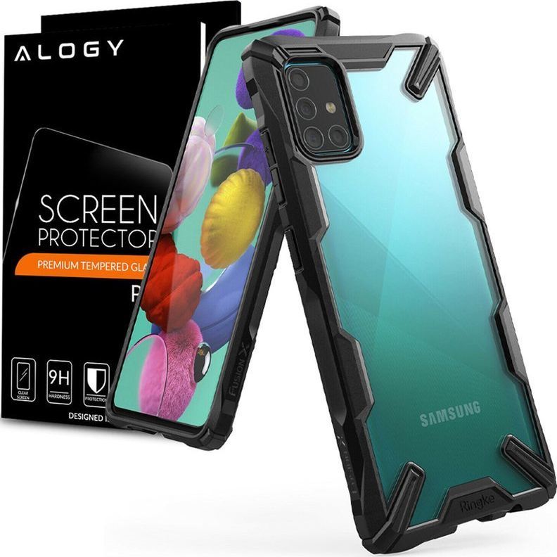 Ringke Etui Ringke Fusion X do Samsung Galaxy A51 Black + Szkło Alogy uniwersalny 1