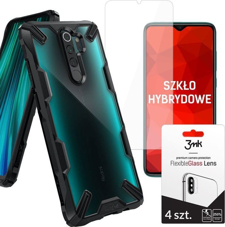 Ringke Etui Ringke Fusion X do Xiaomi Redmi Note 8 Pro Black + Szkło 3mk + obiektyw uniwersalny 1