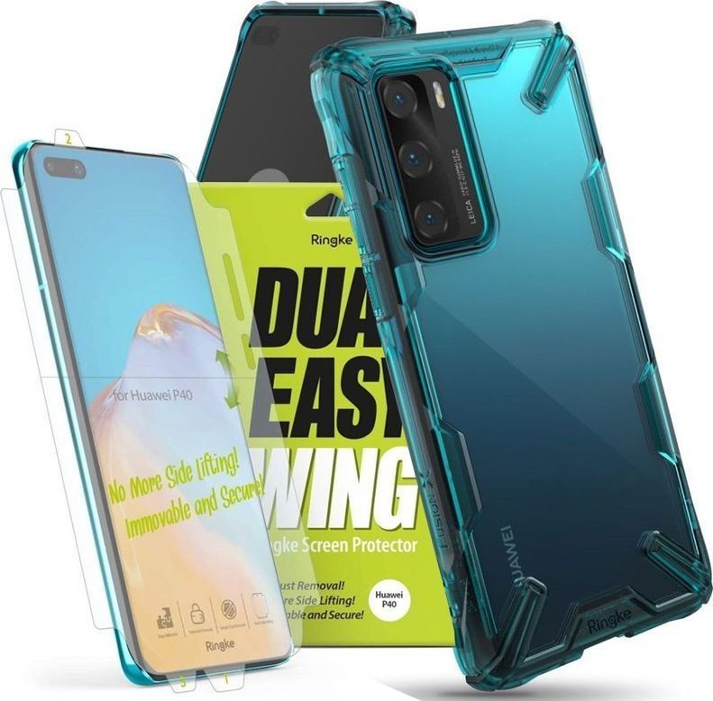 Ringke Etui Ringke Fusion X do Huawei P40 Turquoise Green + 2x Folia Ringke uniwersalny 1