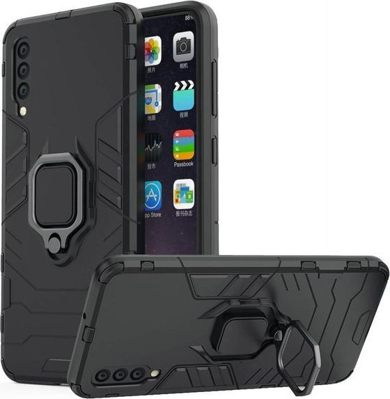 Alogy Etui Alogy Stand Ring Armor do Samsung Galaxy A50 A50S czarne + Szkło Alogy uniwersalny 1
