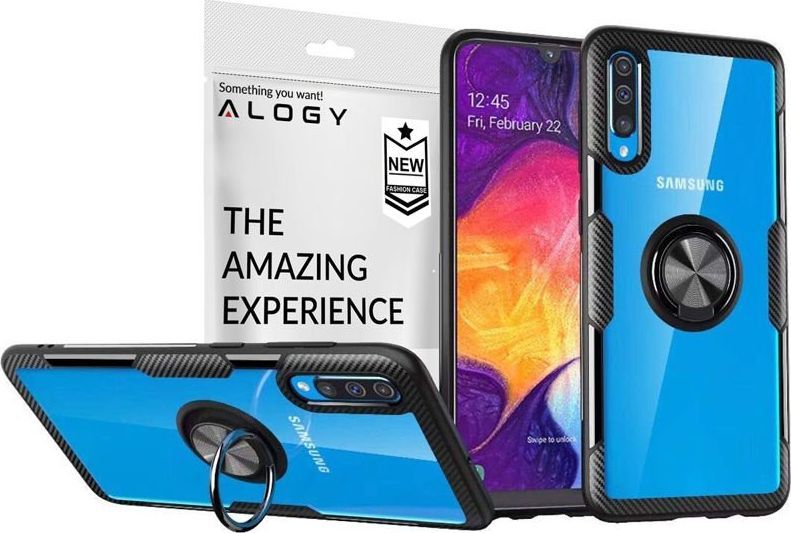 Alogy Etui Alogy Ring Holder Clear Armor do Galaxy A30S/A50/A50S czarne +szkło uniwersalny 1